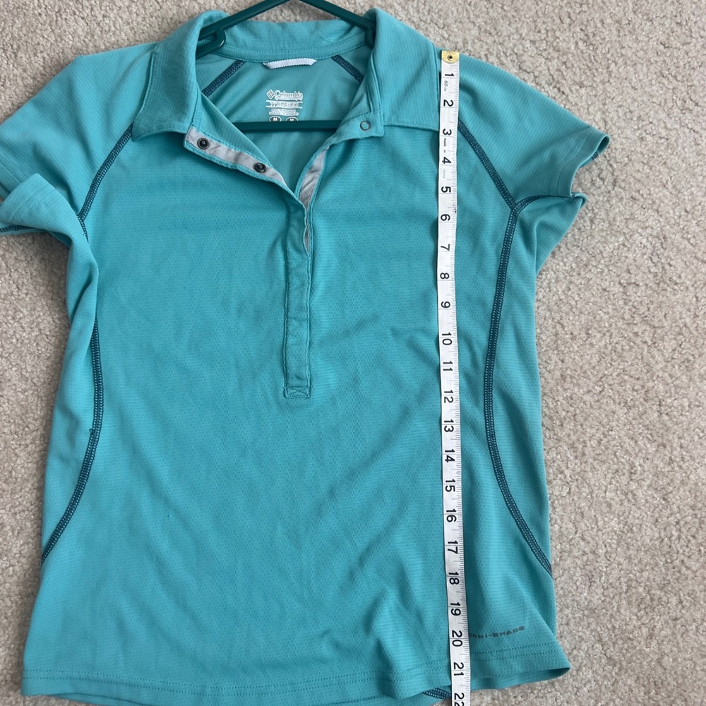 Columbia Titanium Omni-Shade Polo Shirt Womens Medium Teal Green Short Sleeve - Picture 9 of 11